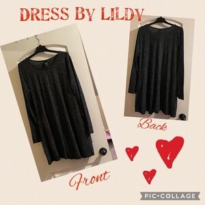 LILDY BLACK SCOOP NECK DRESS WITH LONG SLEEVES VERY STRETCHY SZ:L-XL SWING DRESS